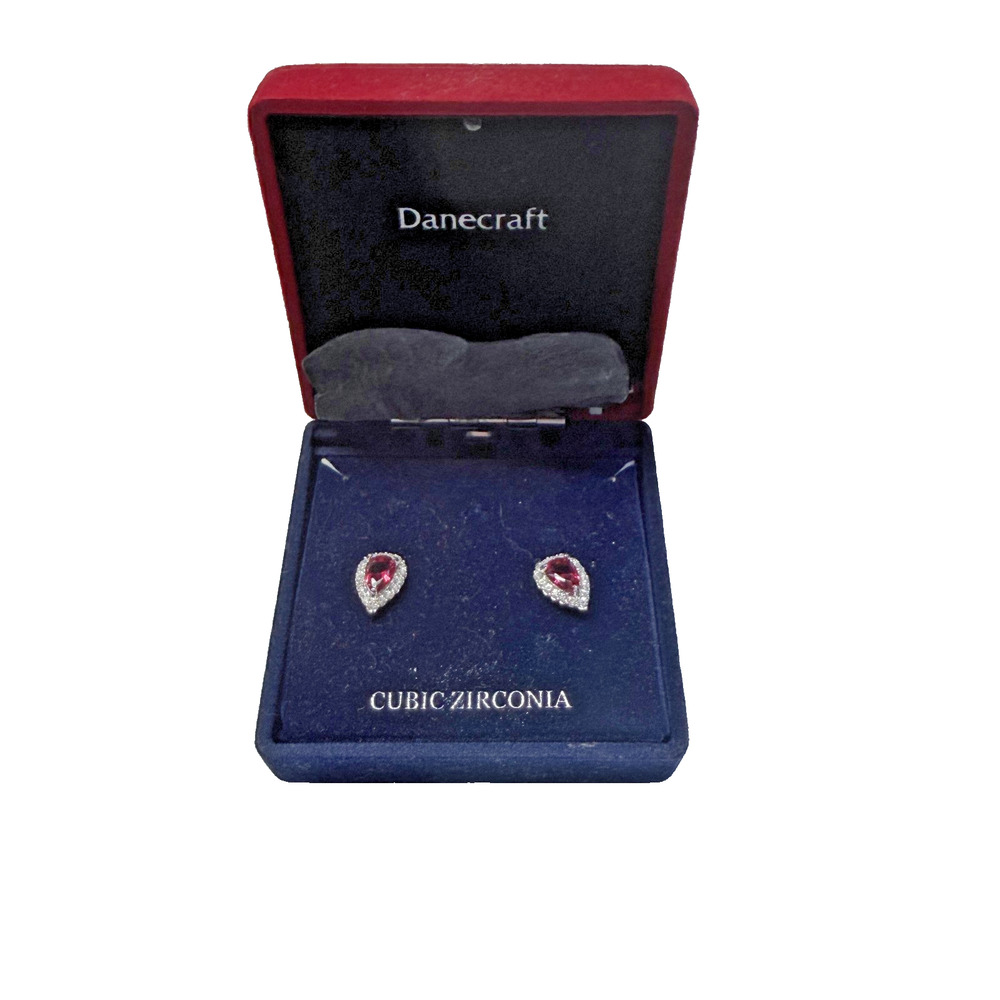 Danecraft Earrings W/ Light Up Box ... Fine Silver Plate ... Cubic Zirconia